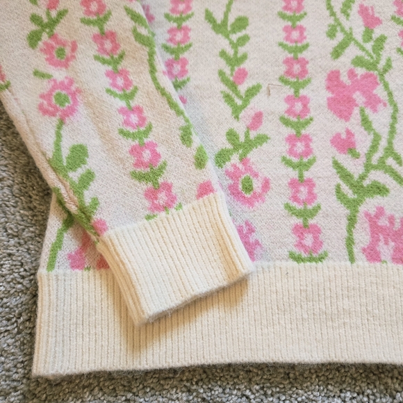 NWT &merci Chic Floral Crew Neck Sweater Pink Green, Fairy Cottagecore Spring - Picture 5 of 10